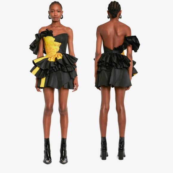 NWT Alexander McQueen Bustier Mini Dress Mushroom Print Ruffles Tiered Skirt